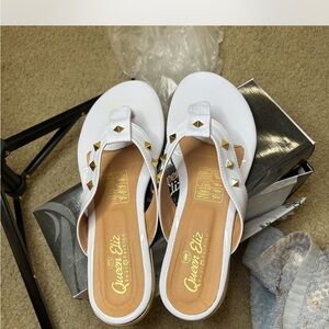 Queen Eliz gold and white studded sandals